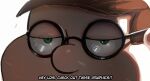  1boy absurdres brown_hair english_text family_guy fat fat_man glasses green_eyes highres kowai_(iamkowai) looking_at_viewer male_focus peter_griffin round_eyewear short_hair solo subtitled very_short_hair 