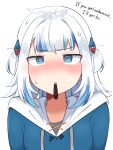  @_@ absurdres blue_hair blush food food_in_mouth gawr_gura gawr_gura_(1st_costume) highres hololive hololive_english incoming_pocky_kiss multicolored_hair pocky pocky_in_mouth skkazu1 white_hair 