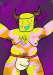  ambiguous_species armpit_hair body_hair clothed clothing demon eyeless hi_res humanoid jockstrap jockstrap_only male multicolored_body not_furry overweight overweight_male pubes slightly_chubby solo solo_focus tongue tongue_out topless underwear underwear_only 