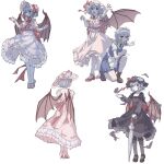  2girls alternate_costume apron bat_(animal) bat_wings black_dress blood blood_on_face breasts closed_mouth dress hair_between_eyes hat highres holding holding_knife izayoi_sakuya knife maid maid_apron multiple_girls open_mouth red_eyes remilia_scarlet source_request touhou umbrella wings youpofen 