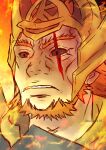  1boy armor beard black_eyes dark-skinned_male dark_skin facial_hair fire_emblem fire_emblem_heroes looking_to_the_side ohasyu1116 portrait red_hair surtr_(fire_emblem) 