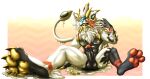  anthro balls biped claws erection generation_7_pokemon genitals glans goo_transformation hi_res humanoid_genitalia humanoid_penis jazzaaro legendary_pokemon male mid_transformation nintendo pawpads penis pokemon pokemon_(species) solgaleo solo tail torracat transformation 