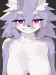  anthro areola biped black_background breasts eyelashes female fur hi_res kame_3 looking_at_viewer mammal purple_body purple_fur red_eyes simple_background smile smiling_at_viewer toothy_grin white_body white_fur 