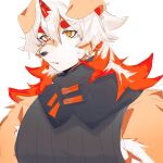  anthro arknights canid canine canis domestic_dog fur hair hi_res horn hung_(arknights) hypergryph long_hair looking_at_viewer male mammal orange_hair solo studio_montagne tan_body tan_fur wang_yzzx white_body white_fur white_hair yellow_eyes 