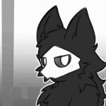  animated anthro black_body black_sclera blush blush_lines canid canine changed_(video_game) fluffy goo_creature grey_background looking_at_viewer male mammal mask puro_(changed) simple_background solo syndie white_eyes white_face 
