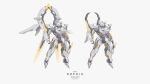  character_name clenched_hands commission cross_ange english_commentary full_body grey_background highres mecha mechanical_wings no_humans original robot science_fiction variations wdy1000 wings 