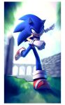  absurd_res anthro blue_body clothing eulipotyphlan footwear gloves grass handwear hedgehog hi_res invalid_background male mammal plant ruins running sega shoes solo sonic_the_hedgehog sonic_the_hedgehog_(2006) sonic_the_hedgehog_(series) speendlexmk2 