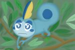  ambiguous_gender blue_body blue_eyes branch feral generation_8_pokemon leaf lunarpanda8686 nintendo pokemon pokemon_(species) reptile scalie sobble solo 