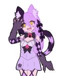  1girl absurdres animal_ear_fluff animal_ears animal_hands black_hair cat_ears cat_girl cat_paws cat_tail cheshire_cat_(monster_girl_encyclopedia) claws highres long_hair monster_girl monster_girl_encyclopedia multicolored_hair non-web_source purple_fur rozetzune solo sticker striped_tail tail 
