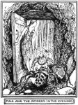  1907 20th_century ambiguous_gender ancient_art arachnid arthropod black_and_white door female feral group h_j_ford hans_christian_andersen human inside leaf_clothing low_res mammal micro monochrome rock roots spider the_olive_fairy_book thumbelina thumbelina_(character) tunnel 