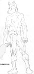  2000 anthro black_and_white butt canid canine fox graphite_(artwork) hi_res holding_tail looking_at_viewer looking_back looking_back_at_viewer male mammal monochrome muscular muscular_anthro muscular_male nude nudog pencil_(artwork) solo tail traditional_media_(artwork) 