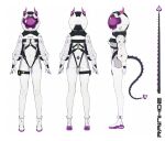  1girl absurdres ass breasts character_name commentary covered_navel english_commentary full_body highres horns indie_virtual_youtuber mechanical_tail medium_breasts multiple_views rainhoe reference_sheet skindentation space_helmet spacesuit standing tail thigh_strap vertigris virtual_youtuber 