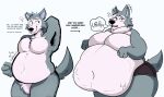  2023 absurd_res anthro beastars belly belly_expansion big_belly big_butt black_clothing black_underwear blushysnoots bodily_fluids burp_cloud burping butt canid canine canis clothing countershading crotch_tuft dialogue ear_twitch english_text expansion eye_scar facial_scar fur grey_body grey_fur hi_res huge_belly legoshi_(beastars) looking_at_viewer male mammal moobs motion_lines multicolored_body multicolored_fur multiple_images navel notched_ear nude obese obese_anthro obese_male open_mouth overweight overweight_anthro overweight_male pink_tongue rumbling_stomach scar sequence solo sweat sweatdrop teeth text thick_thighs tongue tuft two_tone_body two_tone_fur underwear weight_gain wolf 
