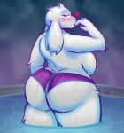  anthro big_breasts big_butt bovid breasts butt butt_shot caprine clothed clothing female flirting goat horn hot_tub huge_butt mammal mature_female partially_clothed pool solo steam toriel undertale_(series) wet zixzs-redlight 