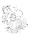  after_transformation alternate_species anteater anteater_taur baseball_cap claws clothing english_text flinters hat headgear headwear hi_res jewelry long_tongue male mammal necklace pilosan solo taur text tongue torn_clothing uneleid xenarthran 