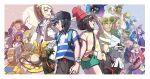  6+boys 6+girls :d absurdres acerola_(pokemon) alolan_raichu anabel_(pokemon) arm_up bag beanie black_headwear border bracelet burnet_(pokemon) closed_mouth commentary_request cosmog elio_(pokemon) everyone faba_(pokemon) fire floral_print gladion_(pokemon) green_shorts guzma_(pokemon) hala_(pokemon) hapu_(pokemon) hat hau_(pokemon) highres holding_hands ilima_(pokemon) jewelry kahili_(pokemon) kukui_(pokemon) lana_(pokemon) lillie_(pokemon) looker_(pokemon) looking_up lusamine_(pokemon) mallow_(pokemon) mina_(pokemon) mohn_(pokemon) molayne_(pokemon) mugiccha2 multiple_boys multiple_girls nanu_(pokemon) olivia_(pokemon) open_mouth pants pokemon pokemon_(game) pokemon_sm red_headwear selene_(pokemon) shirt short_shorts short_sleeves shorts shoulder_bag silvally smile sophocles_(pokemon) striped striped_shirt t-shirt teeth tied_shirt tongue upper_teeth_only watermark white_border wicke_(pokemon) yellow_shirt z-ring 