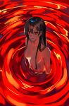  1girl absurdres blood blood_on_body blood_on_face breasts brown_hair carmen_(project_moon) closed_mouth highres lobotomy_corporation long_hair looking_at_viewer medium_breasts msx_(mis4xi) pool_of_blood project_moon red_eyes smile solo standing very_long_hair wading 