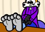  3_toes anthro barefoot canid canine clothed clothing feet foot_fetish foot_focus fox humanoid karadical leaning male mammal simple_background solo toes 