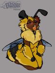  2023 antennae_(anatomy) arthropod bee black_eyes black_sclera black_stripes blush brown_face brown_legs digital_drawing_(artwork) digital_media_(artwork) female female_anthro flat_chested flower fluffy furry gummy(moojuicers) head_flower hi_res honey_bee hymenopteran insect moojuicers open_mouth plant rose_(flower) solo spread_wings stripes tail thick_tail thick_thighs wings yellow_body 