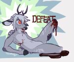  abstract_background anthro blood blood_on_face blood_on_ground bodily_fluids bucklucky deer featureless_crotch gore grey_body grey_hair grey_sclera hair hi_res horizontal_pupils male mammal navel nude pupils red_eyes signature solo 