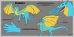  absurd_res blue_body blue_fire blue_scales breath_powers claws colored_fire dragon elemental_manipulation feral fire fire_breathing fire_manipulation hi_res horn hunamarts male model_sheet red_eyes scales solo spiked_tail spikes spikes_(anatomy) spread_wings tail wings yellow_body yellow_scales 
