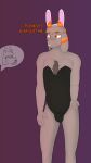  9:16 anthro balls_outline bovid bulge bunny_costume caprine chest_tuft clothing costume dialogue expression_avatar fake_ears fake_rabbit_ears floppy_ears fur genital_outline goat grey_body grey_fur gusta gusta_(gusta) hair hi_res horn leotard looking_offscreen male mammal orange_eyes orange_horn orange_stripes penis_outline pictographics solo_focus speech_bubble stripes tuft 