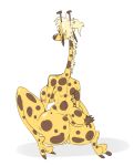  anthro big_butt blonde_hair breasts butt crouching female full-length_portrait genitals giraffe giraffid hair hi_res long_neck mammal mhdrawin miss_bliss_(mhdrawin) nipples portrait pussy rear_view simple_background solo spots white_background yellow_body 