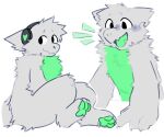  2023 6:5 anthro biped digital_media_(artwork) dragon feet fluffy fur furred_dragon green_body green_fur green_tongue grey_body grey_fur happy headphones male nude open_mouth pawpads paws simple_background sitting smile snuffles_(character) solo tongue white_background wingless_dragon zetagat0 