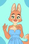  anthro canid canine clothed clothing diane_foxington digital_media_(artwork) dreamworks dress eyebrow_piercing facial_piercing female fokkuzu fox fur green_eyes jewelry looking_at_viewer mammal orange_body orange_fur piercing simple_background smile solo tail the_bad_guys 