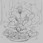  &lt;3 1:1 2023 abs anthro balls big_balls big_muscles big_penis blush bodily_fluids campfire_cooking_in_another_world_with_my_absurd_skill canid canine canis digital_media_(artwork) distracting_watermark fel_(fenrir) food foreskin genitals hi_res huge_balls huge_penis humanoid_genitalia humanoid_penis male mammal monochrome muscular muscular_anthro muscular_male nipples nude nunudodo partially_retracted_foreskin pecs penis pubes saliva solo tail tail_motion tailwag vein watermark wolf 