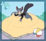  animate_inanimate anthro ball beach_ball clothed clothing eyewear eyewear_on_head ghostlyfoxy goggles goggles_on_head hi_res hose_in_mouth inflatable inflation liquid_inflation living_inflatable male pool seattle_tarin_(zeemid) solo water_inflation 