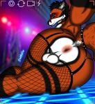  anthro anus balls big_butt black_ears black_hair black_nose bottomwear bracelet brown_eyes bulge butt butt_focus camera_hud camera_phone camera_view canid canine clothing detailed_background ear_piercing erickredfox eyelashes fishnet fishnet_clothing fishnet_legwear fox fur genitals girly hair hi_res jewelry legwear lights looking_at_viewer male mammal multicolored_body multicolored_fur neon neon_lights pants piercing red_body red_fox red_fur redrick_(erickredfox) selfie smile smiling_at_viewer solo spiked_bracelet spikes spread_butt spreading tail thick_thighs tongue tongue_out two_tone_body two_tone_fur white_body white_fur 