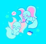  animal animal_ears bandana_waddle_dee blue_background blue_fur blush closed_eyes elfilin highres kcdoos kirby kirby_(series) kirby_and_the_forgotten_land large_ears no_humans no_mouth tail touch_fluffy_tail 