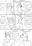  2023 anthro antlers awkward bernielover bernielover&#039;s_college_au blush bovid caprine clothed clothing comic deer devon_(bernielover) dialogue duo english_text fur hi_res horn male male/male mammal muscular muscular_anthro muscular_male shirt speech_bubble spots spotted_body spotted_fur text topwear whitney_(bernielover) 