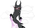  anthro avian big_butt bird blush breasts butt claws crossgender demon feathers female fur grey_body grey_feathers helluva_boss hi_res nude open_mouth owl owl_demon paimon_(helluva_boss) red_eyes simple_background skeleslay solo teeth thick_thighs traditional_media_(artwork) 