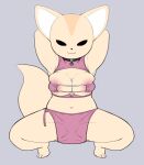  3_toes :3 aggretsuko anthro areola areola_slip barefoot black_eyelashes black_eyes black_nose breasts canid canine cleavage closed_smile clothed clothing collar crouching eyelashes feet female fennec fenneko fox fur grey_background hi_res mammal mouth_closed pururing sanrio simple_background smile solo tail tan_body tan_ears tan_fur tan_tail thick_tail tight_clothing tight_topwear toes topwear white_inner_ear 