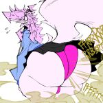  1:1 anthro arctic_fox balls big_butt blush bottomwear butt butt_focus canid canine clothing fart fart_cloud fart_fetish fox fur genitals hair hoodie huge_butt lavender_lily long_hair long_sleeves male mammal michael_(lavender_lily) nervous panties pink_body pink_clothing pink_eyes pink_fur pink_hair pink_tail pink_underwear rear_view simple_background skirt solo tail thick_thighs topwear underwear white_background wide_hips 