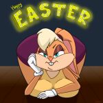 anthro big_breasts big_butt blue_eyes breasts butt easter easter_bunny female green_eyes hi_res holidays lagomorph leporid lola_bunny looking_at_viewer looney_tunes mammal namtab rabbit solo teeth_showing warner_brothers 