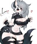  anthro canid canid_demon clothed clothing demon female fur grey_body grey_fur hellhound helluva_boss hi_res looking_at_viewer loona_(helluva_boss) mammal simple_background solo tail togetoge 