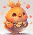  animal_focus autumn_leaves backlighting balloon beak bird blank_eyes blush_stickers brown_eyes closed_mouth commentary_request english_commentary full_body grey_background heart_balloon looking_up multicolored_fur no_humans orange_fur pokemon shadow simple_background solo standing the-fellow torchic twitter_username wide-eyed wings yellow_pupils 