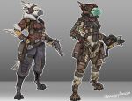  2022 anthro armor avian beak clothed clothing digitigrade_footwear female fingerless_gloves forearms gloves gun handgun handwear headgear headphones helmet hungrydazzle ranged_weapon revolver scaled_forearms scales simple_background solo standing weapon welding_tool welding_torch 