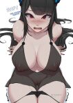  1girl absurdres bare_shoulders black_hair black_panties blush breasts clothes_pull collarbone crystal_horn demon_horns english_text highres hololive hololive_english horns large_breasts long_hair looking_at_viewer mole mole_on_crotch mole_under_eye myth1carts navel nerissa_ravencroft nipples open_mouth panties panty_pull patreon_logo pixiv_logo pussy red_eyes see-through solo tears twitter_logo uncensored underwear virtual_youtuber 