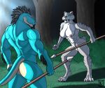  abs ambush anthro athletic athletic_female biceps black_sclera blue_sky_studios bone_spikes breasts claws digitigrade duo fangs felid female fur grey_body grey_fur ice_age_(series) kirlanlion larger_male machairodontine male male/female mammal medium_breasts melee_weapon multicolored_body multicolored_fur multicolored_scales muscular muscular_anthro muscular_female muscular_male nipples nude nude_female nude_male pecs pink_nipples polearm red_eyes reptile scales scalie scar shira_(ice_age) size_difference smaller_female snake spear tan_body tan_scales teeth tongue turquoise_scales two_tone_body two_tone_fur two_tone_scales weapon white_body white_fur xiuhcoatl_(laziestsloth) 