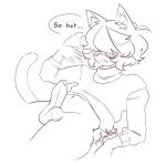  absurd_res anthro blush casual_nudity clothing domestic_cat dripping ears_up erection eyewear felid feline felis fluffy girly glasses heat_(temperature) hi_res male male/male mammal nude presenting shirt solo tail topwear true_fossil_soul 