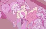  1boy 1girl barbie_(character) barbie_(franchise) barbie_(live_action) bed breasts closed_eyes dress end_of_evangelion head_on_pillow highres ken_(barbie) meme neon_genesis_evangelion on_bed pink_theme shadow valerayoon yellow_dress 