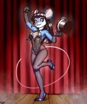  2022 anthro blue_body blue_eyes blue_fur breasts cleavage clothed clothing countershade_face countershade_torso countershading female footwear fur hat headgear headwear hi_res high_heels legwear leotard magic_wand magician mammal mouse murid murine pantyhose rodent solo top_hat wick_(artist) 