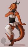  absurd_res anthro clothed clothing digital_media_(artwork) girly grumpy_griffin_creations hi_res horn kobold maid_uniform male marvelous_managerie open_mouth simple_background smile solo solo_focus uniform 