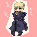  1girl ahoge armor armored_dress artoria_pendragon_(fate) black_armor blonde_hair blush braid burger cheese dot_nose dress fate_(series) food french_braid holding holding_food ketchup lettuce nyunnnyu-nn saber_alter sesame_seeds short_hair solo translation_request yellow_eyes 