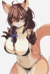  2023 4_fingers absurd_res accessory an_chobi94 anthro big_breasts bikini blep blush braided_hair braided_ponytail breasts canid canine claws cleavage clothed clothing digital_media_(artwork) female female_anthro finger_claws fingers fox fur hair hair_accessory hair_ribbon hi_res kemono looking_at_viewer mammal multicolored_body multicolored_fur navel one_eye_closed pawpads ponytail ribbons solo swimwear tail tongue tongue_out wink yoterisa 
