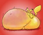  2023 alvro ambiguous_gender belly big_belly big_butt big_tail brown_eyes butt chubby_cheeks close_to_bursting digital_media_(artwork) generation_1_pokemon huge_butt hyper hyper_belly hyper_butt immobile implied_popping morbidly_obese morbidly_obese_ambiguous navel nintendo obese obese_ambiguous overstuffed overweight overweight_ambiguous pikachu pokemon pokemon_(species) red_background red_cheeks shaded simple_background solo tail weight_gain worried yellow_body yellow_ears yellow_tail 